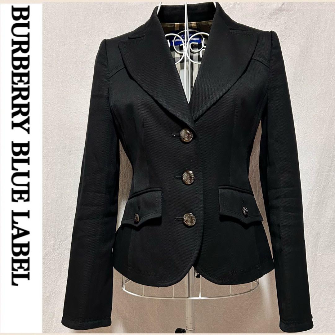 美品 バーバリー テーラードジャケット ブレザー フォーマル ロゴボタン 黒