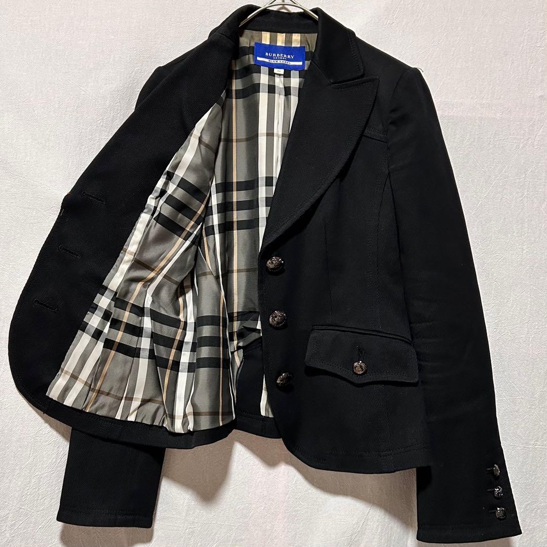 美品 バーバリー テーラードジャケット ブレザー フォーマル ロゴボタン 黒