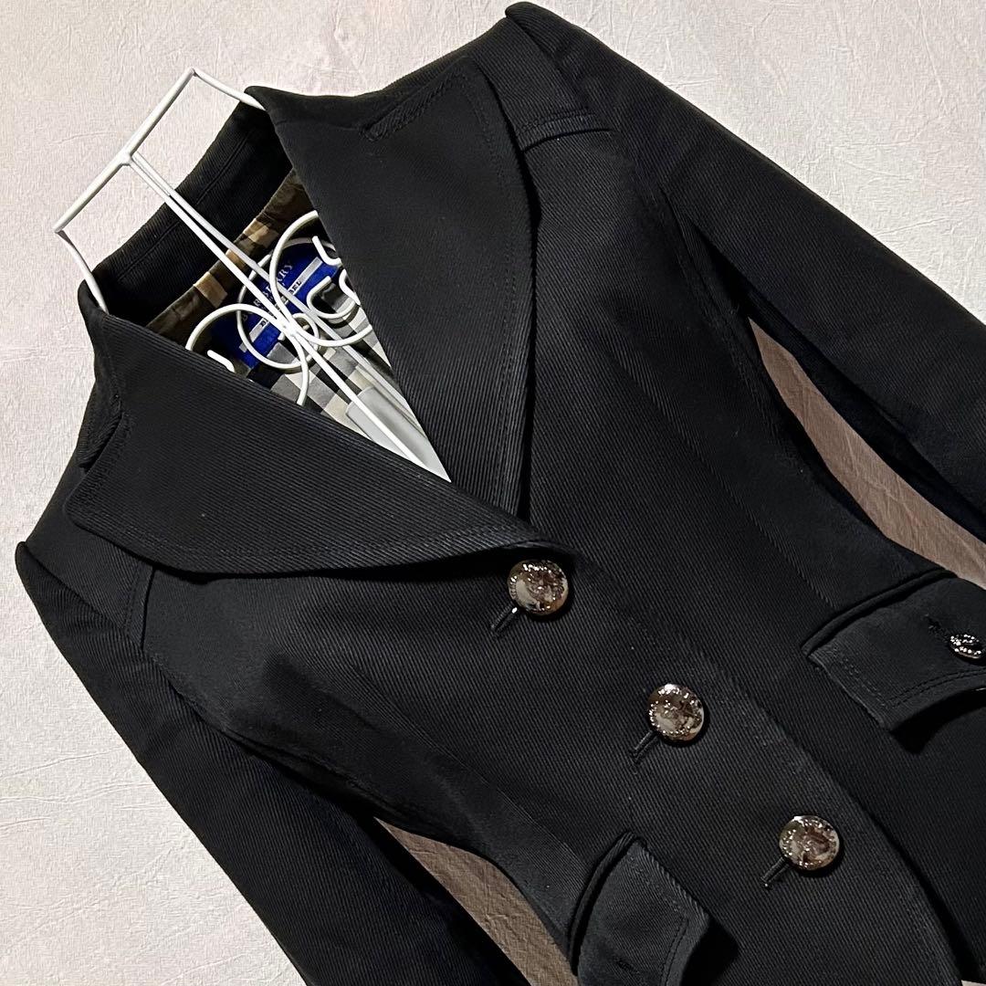 美品 バーバリー テーラードジャケット ブレザー フォーマル ロゴボタン 黒