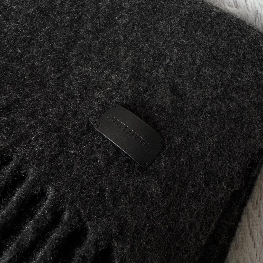 【即購入OK】サンローラン レザータグ カシミヤ フリンジ マフラー ストール