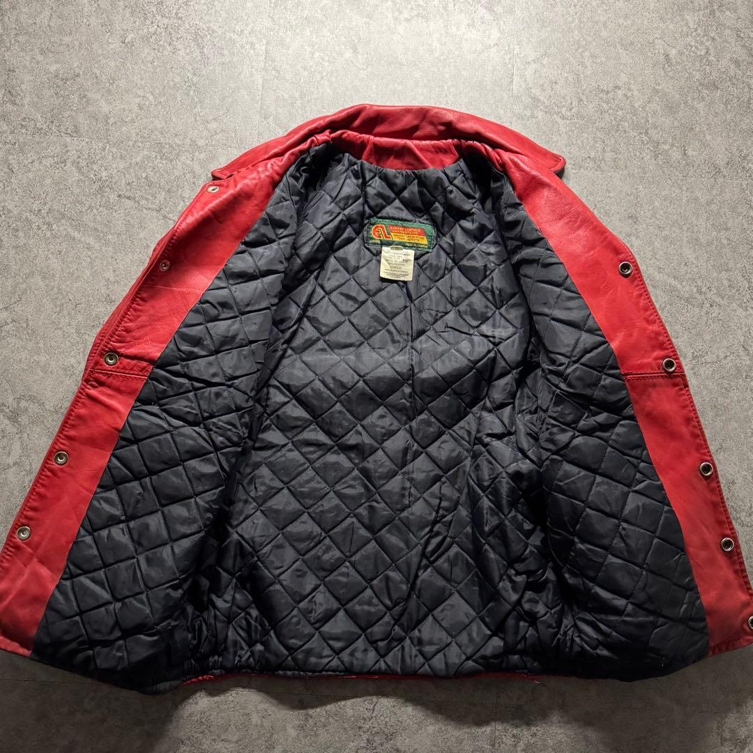 【80s vintage】スタジャン　S 本革　ロゴ　カナダ製　裏地キルティング