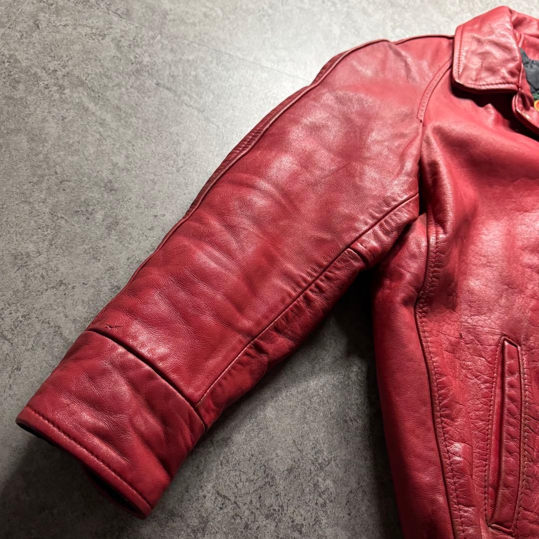 【80s vintage】スタジャン　S 本革　ロゴ　カナダ製　裏地キルティング