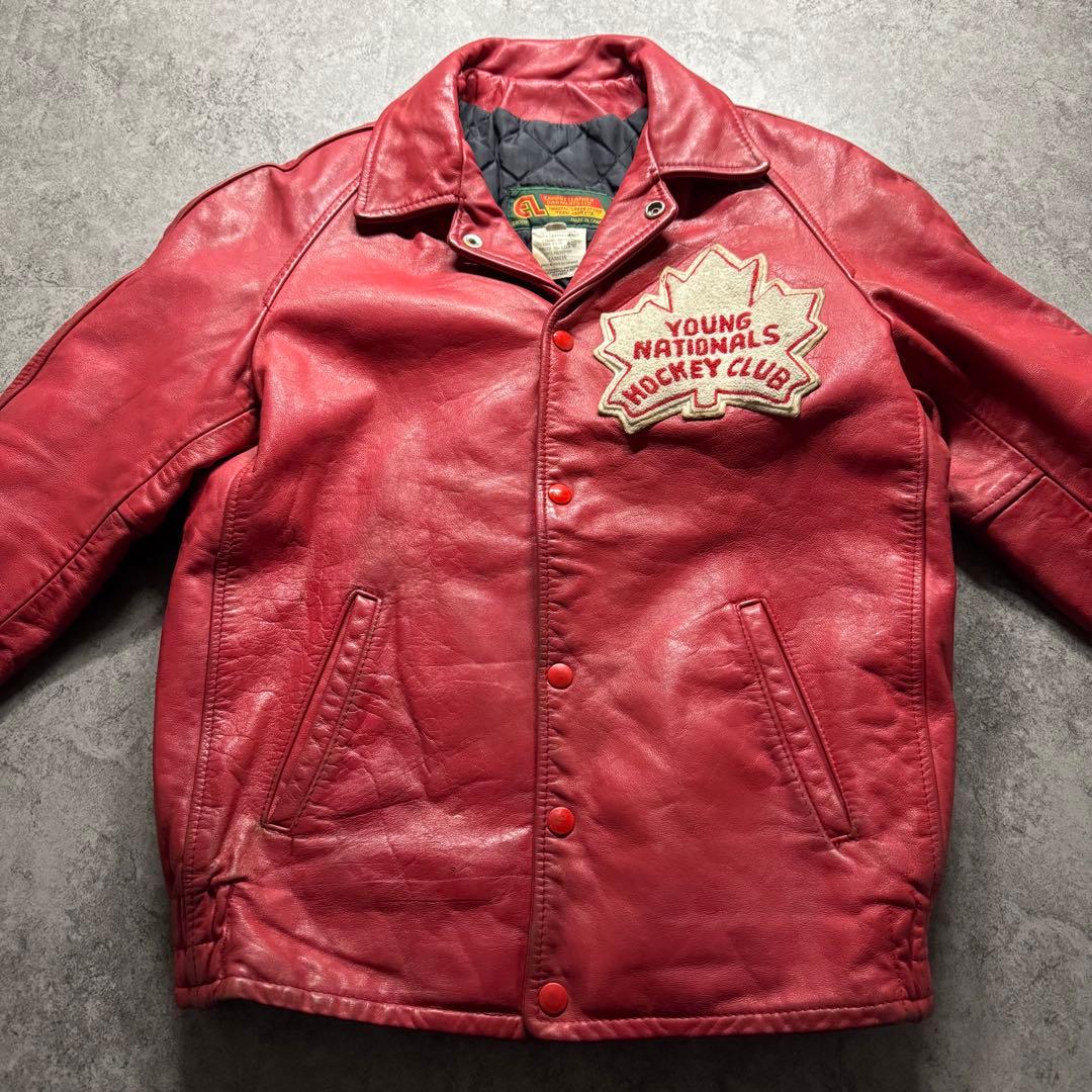 【80s vintage】スタジャン　S 本革　ロゴ　カナダ製　裏地キルティング