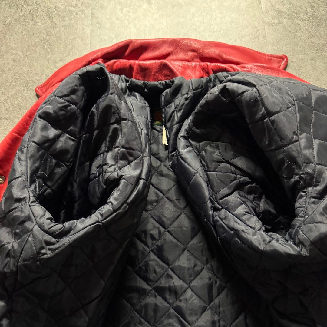 【80s vintage】スタジャン　S 本革　ロゴ　カナダ製　裏地キルティング