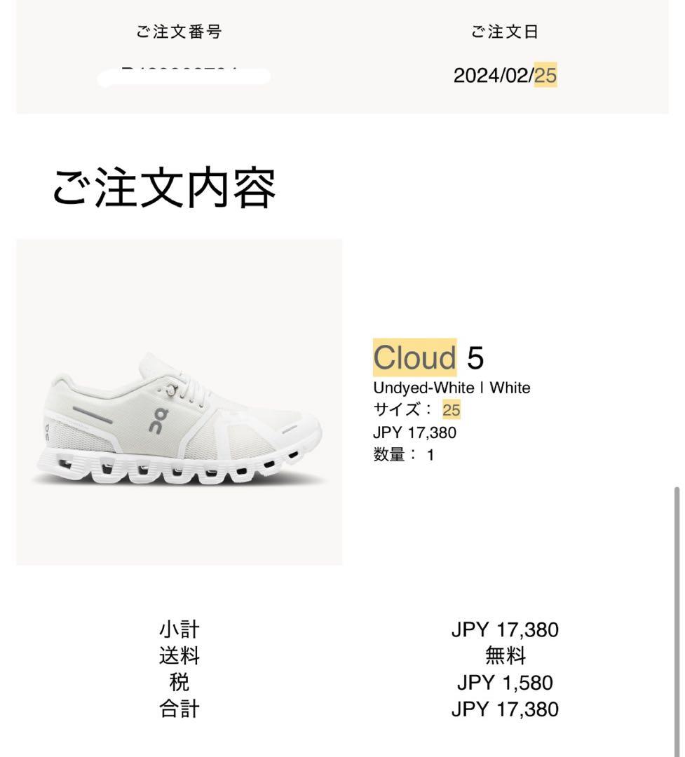 On Cloudスニーカー ホワイト 25cm ※24cm寄りの履き心地