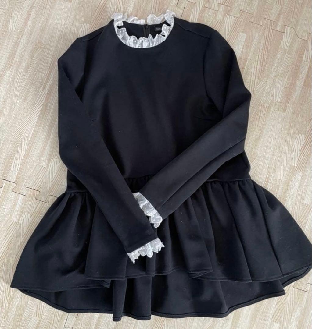 ツルバイマリコオイカワ レース襟ペプラムトップス ブラック　Eloise