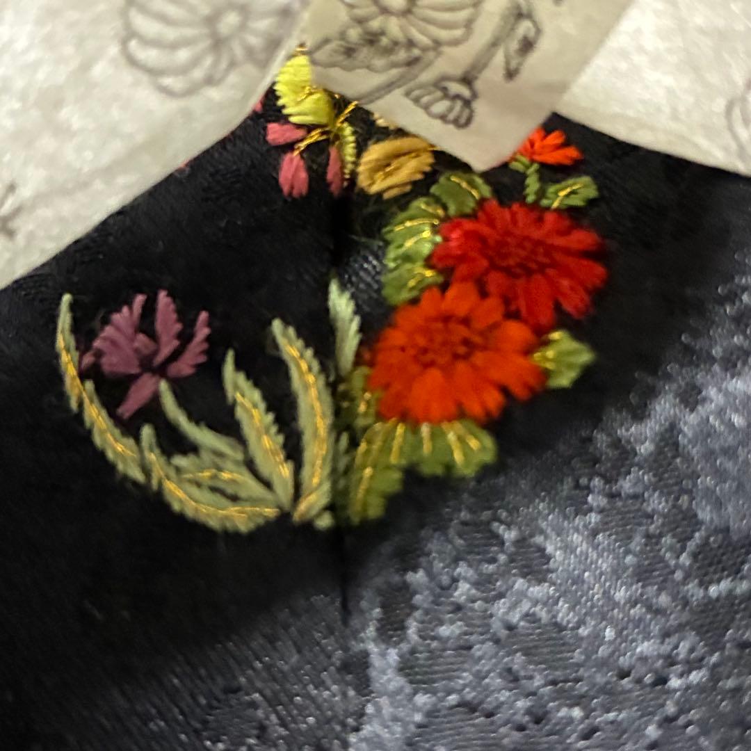 D143 訪問着　絞り　鳥刺繍　花紋　正絹　着物　袷　未使用極美品