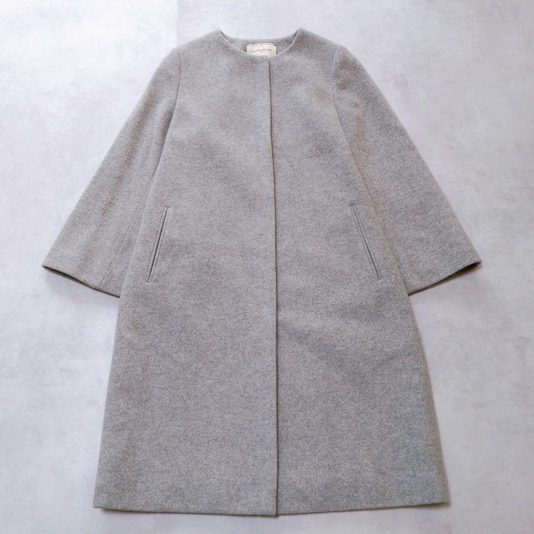 美品✨️UNITEDARROWS ノーカラーベルスリーブコート カシミヤ混 上品
