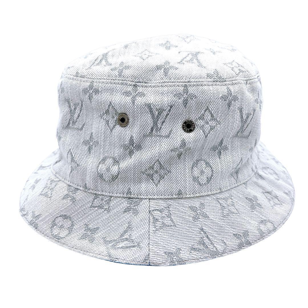 極美品 ルイヴィトン M76213 シャポー モノグラムデニム ハット ホワイト