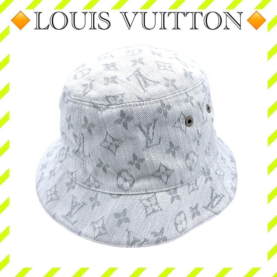 極美品 ルイヴィトン M76213 シャポー モノグラムデニム ハット ホワイト