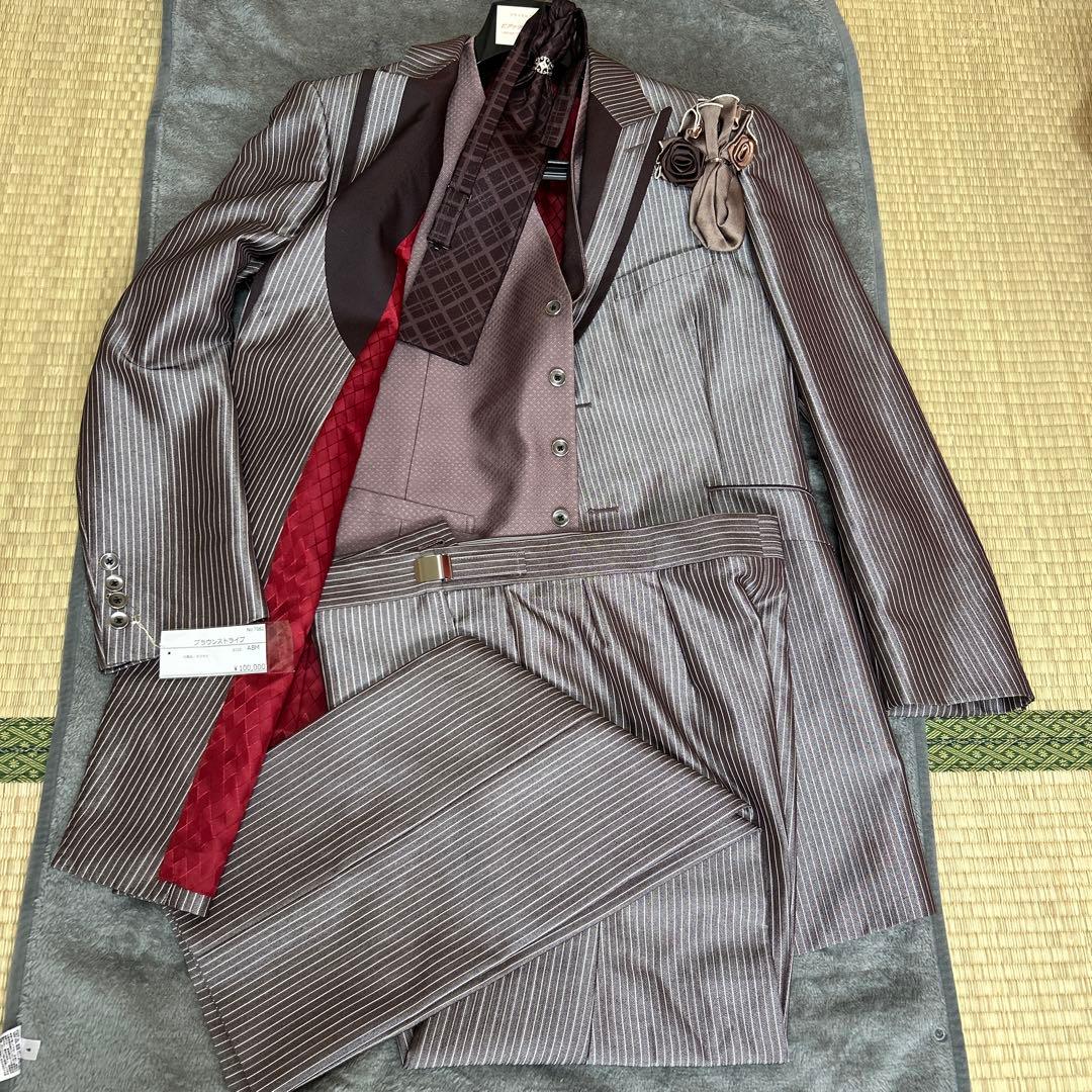 タキシード、5点セット、カラー、ブラウンストライプサイズ:ABM