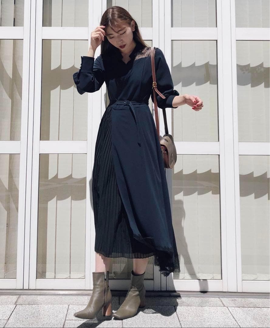 アメリヴィンテージ プリーツ レース アシンメトリードレス ワンピース