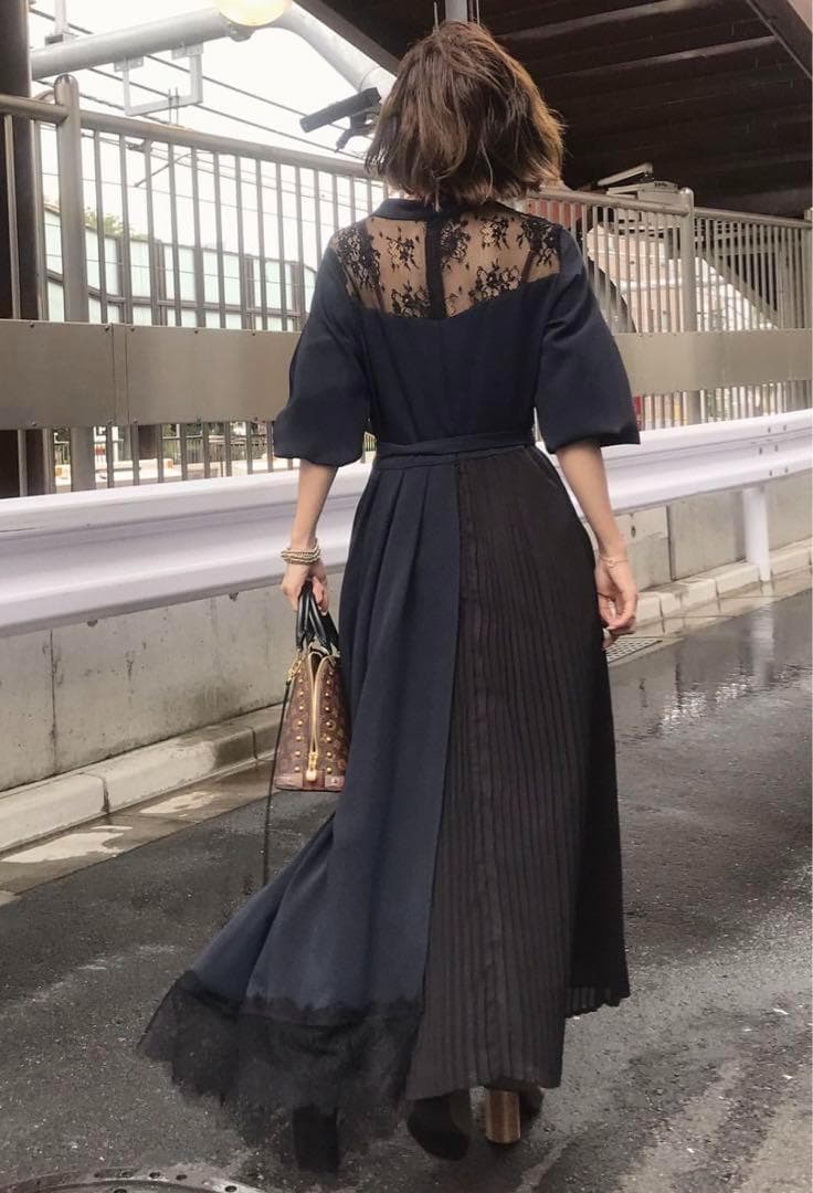 アメリヴィンテージ プリーツ レース アシンメトリードレス ワンピース