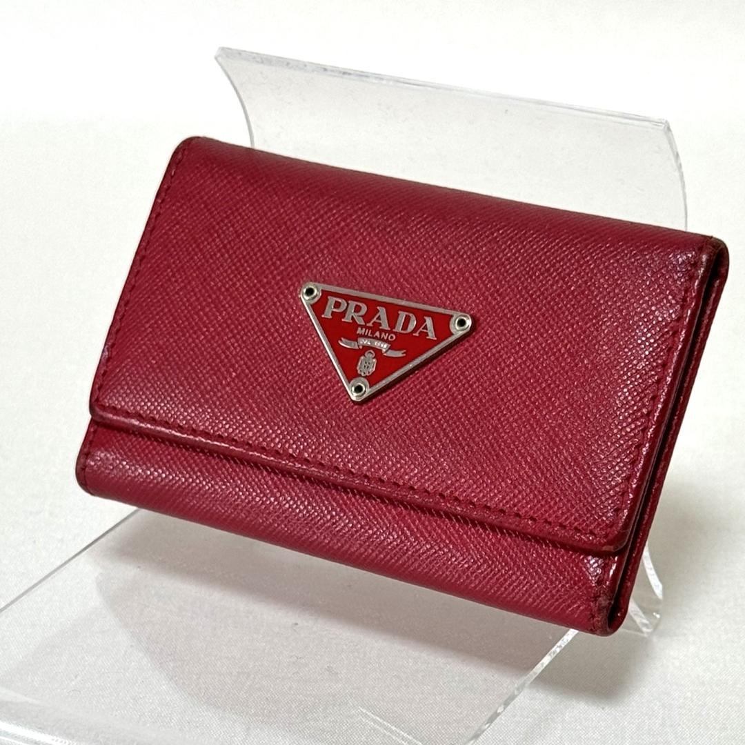 PRADA　プラダ　6連キーケース　三角ロゴプレート サフィアーノレザー　赤