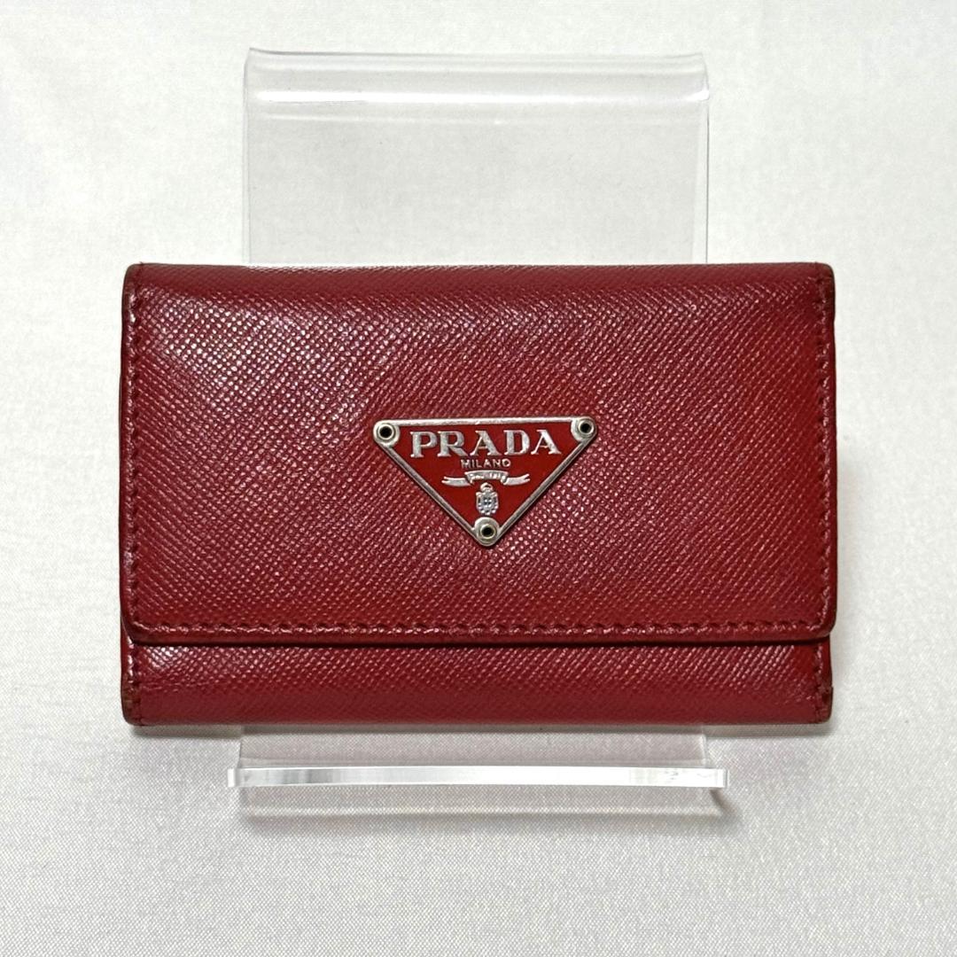 PRADA　プラダ　6連キーケース　三角ロゴプレート サフィアーノレザー　赤