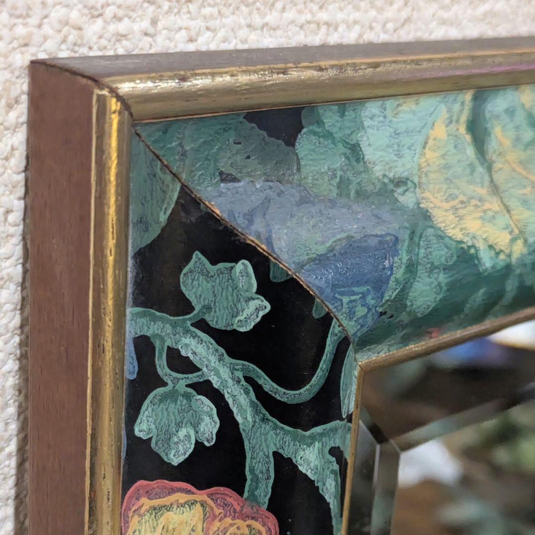 イタリア製 姿見 ウォールミラー アンティーク調 木製 花柄