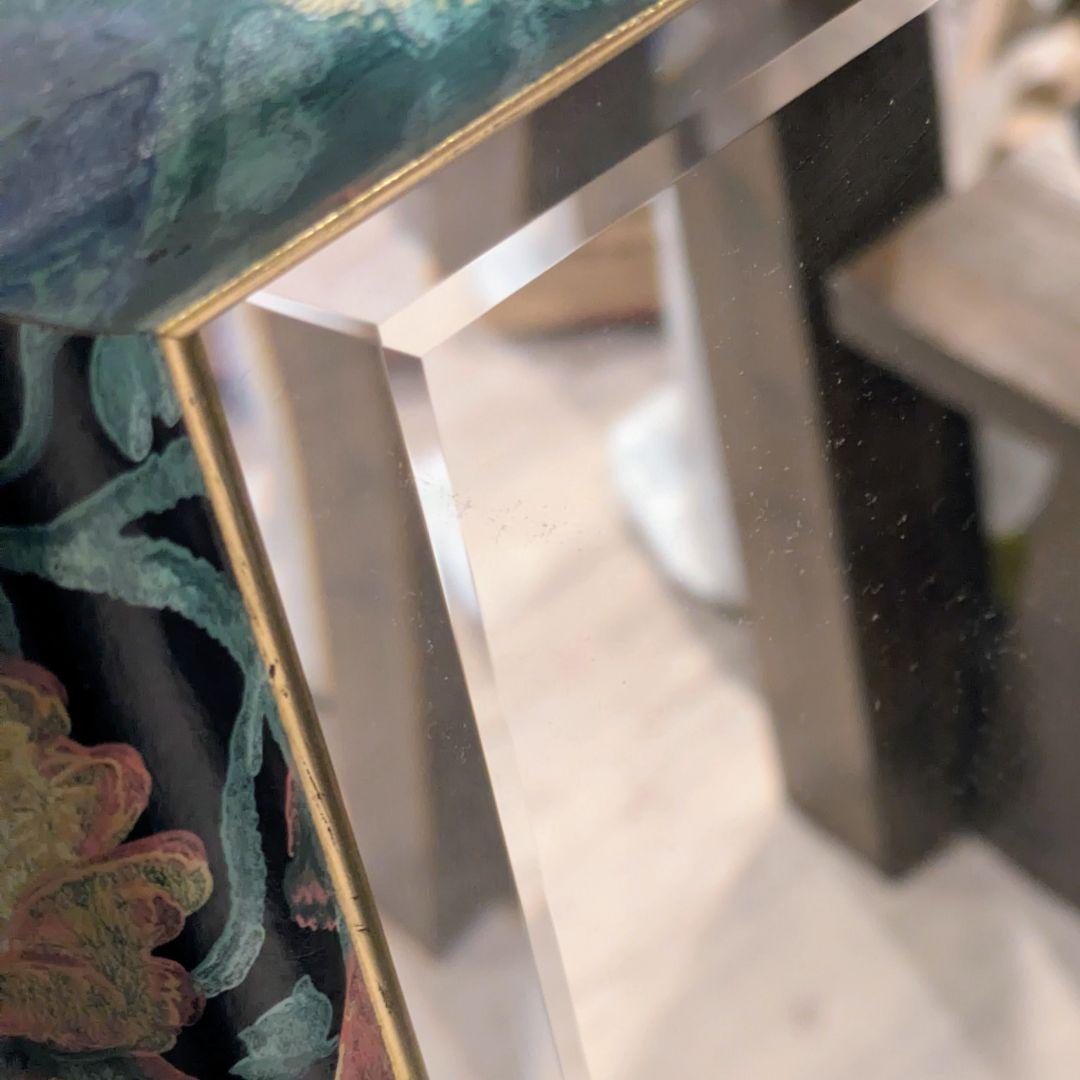 イタリア製 姿見 ウォールミラー アンティーク調 木製 花柄