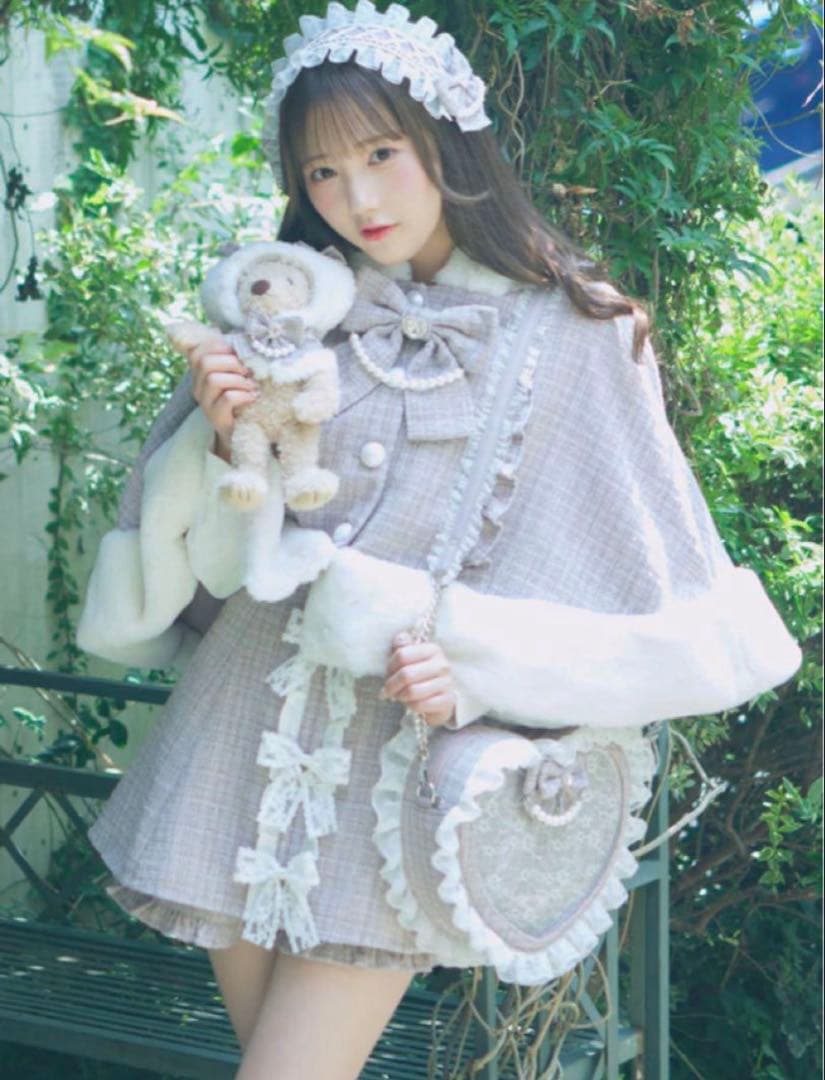 AnkRougeアンクルージュくまちゃんキラキラツイードポンチョ