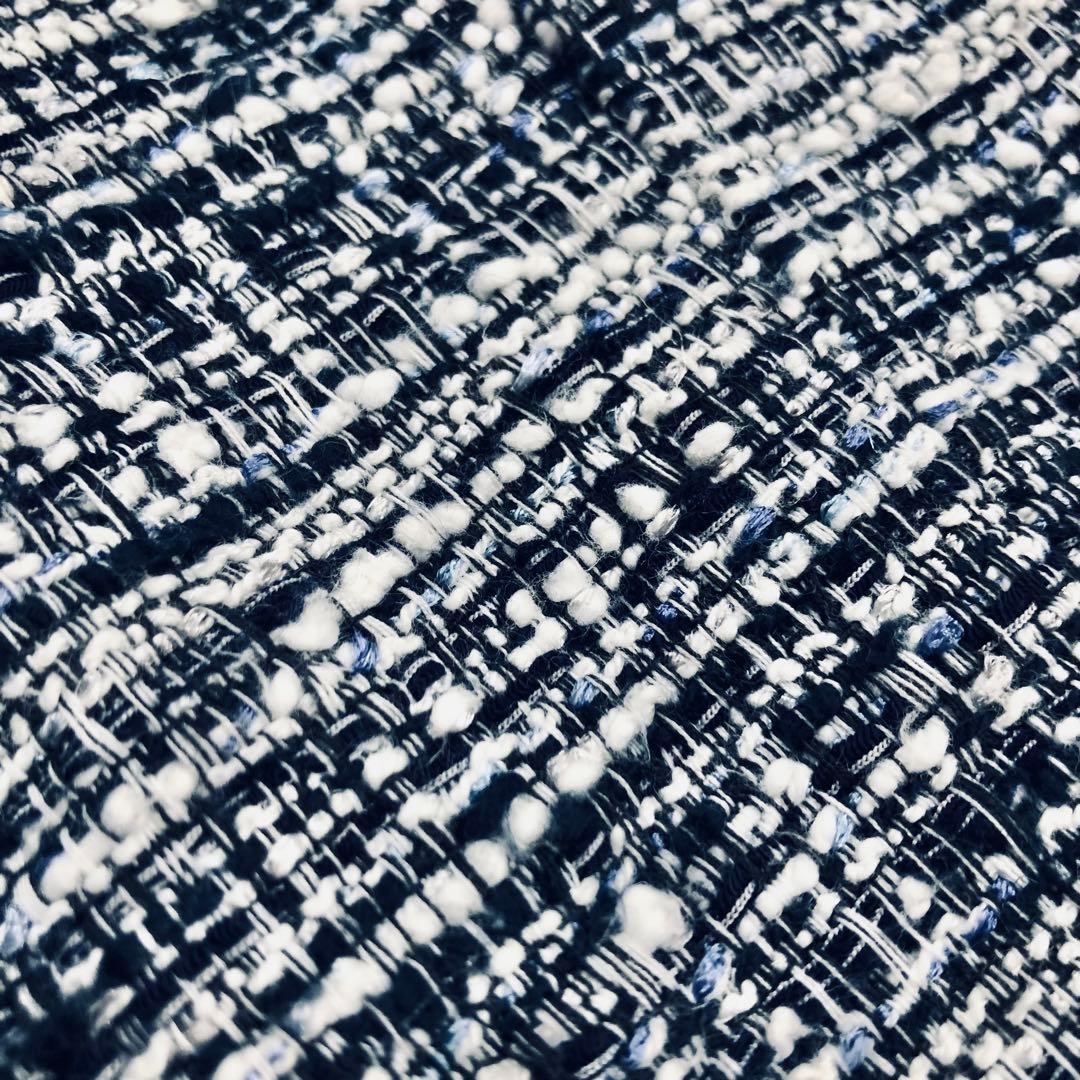 希少サイズ　セオリー　ツイード　ノーカラー　ジャケット　フリンジ　12 19号