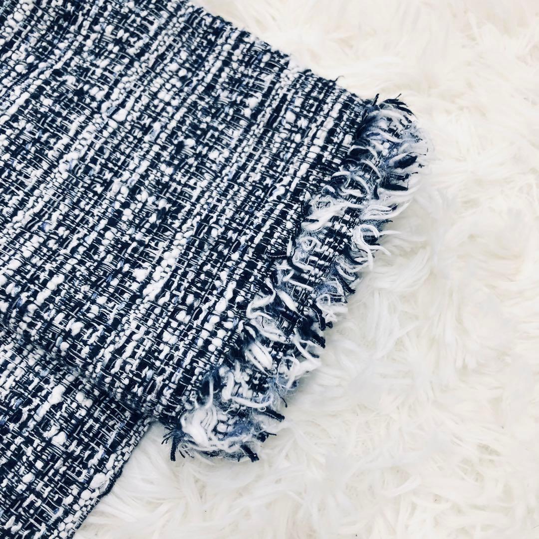 希少サイズ　セオリー　ツイード　ノーカラー　ジャケット　フリンジ　12 19号