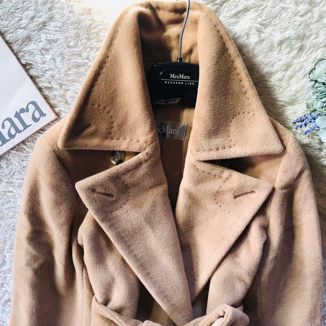 美品✨マックスマーラ ベルテッドコート アンゴラ 女優襟 銀タグ キャメル36