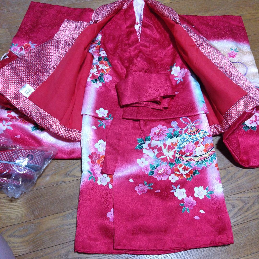 三歳★被布＆正絹花柄着物＆刺繍長襦袢＆小物