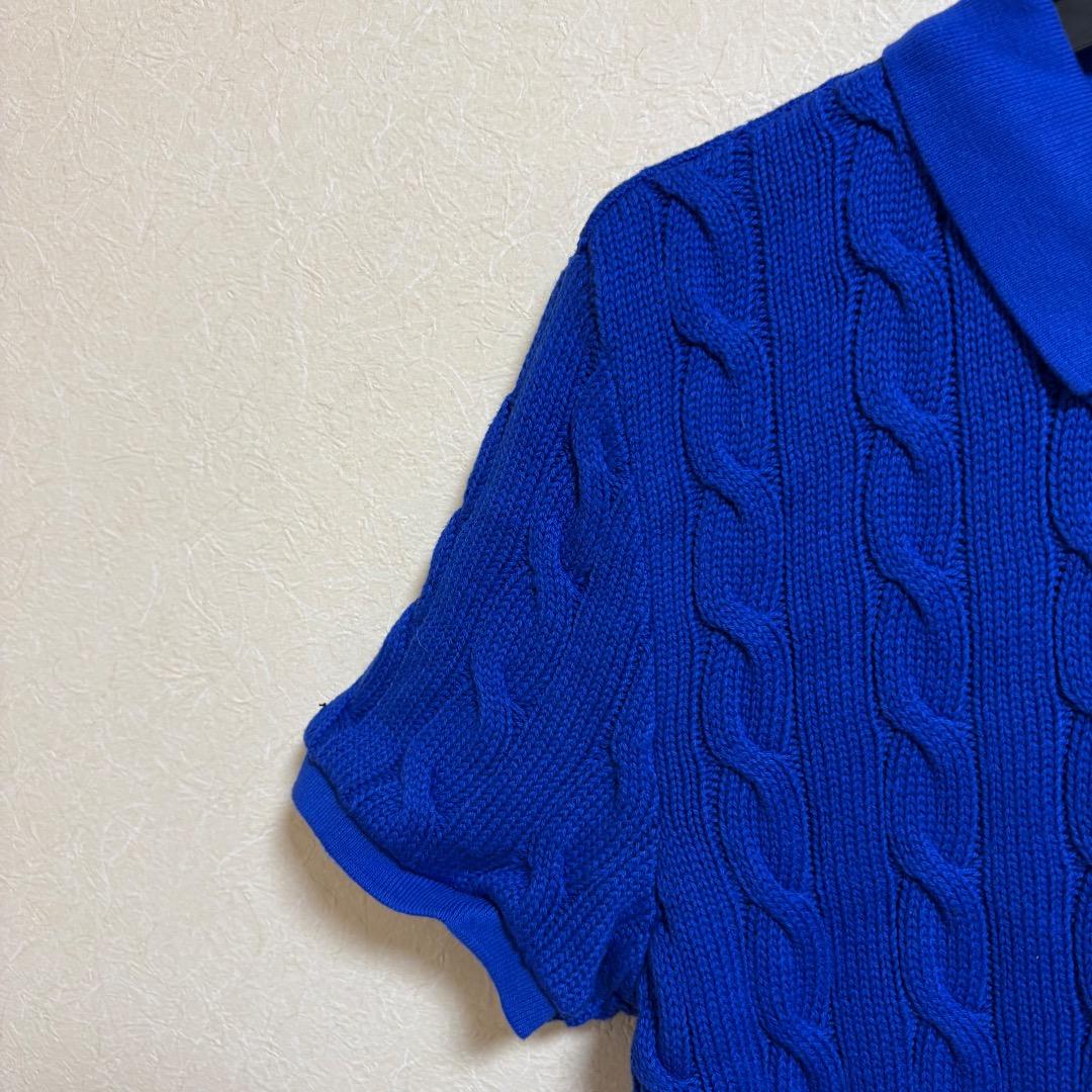 美品 ポロラルフローレン ケーブルニット ポロシャツ ブルー