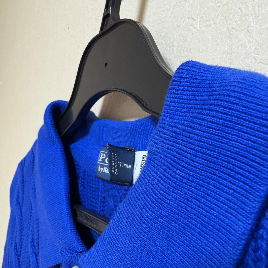 美品 ポロラルフローレン ケーブルニット ポロシャツ ブルー