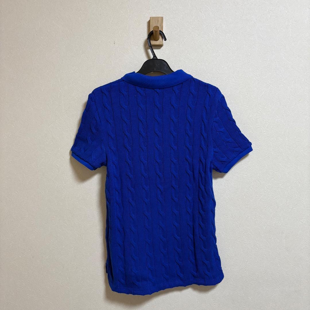 美品 ポロラルフローレン ケーブルニット ポロシャツ ブルー