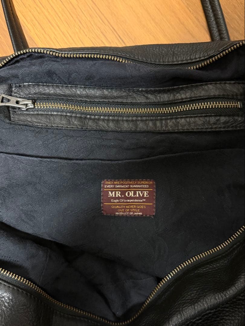 MR.OLIVE ウォータープルーフ ウォッシャブルレザードレープボストンバッグ