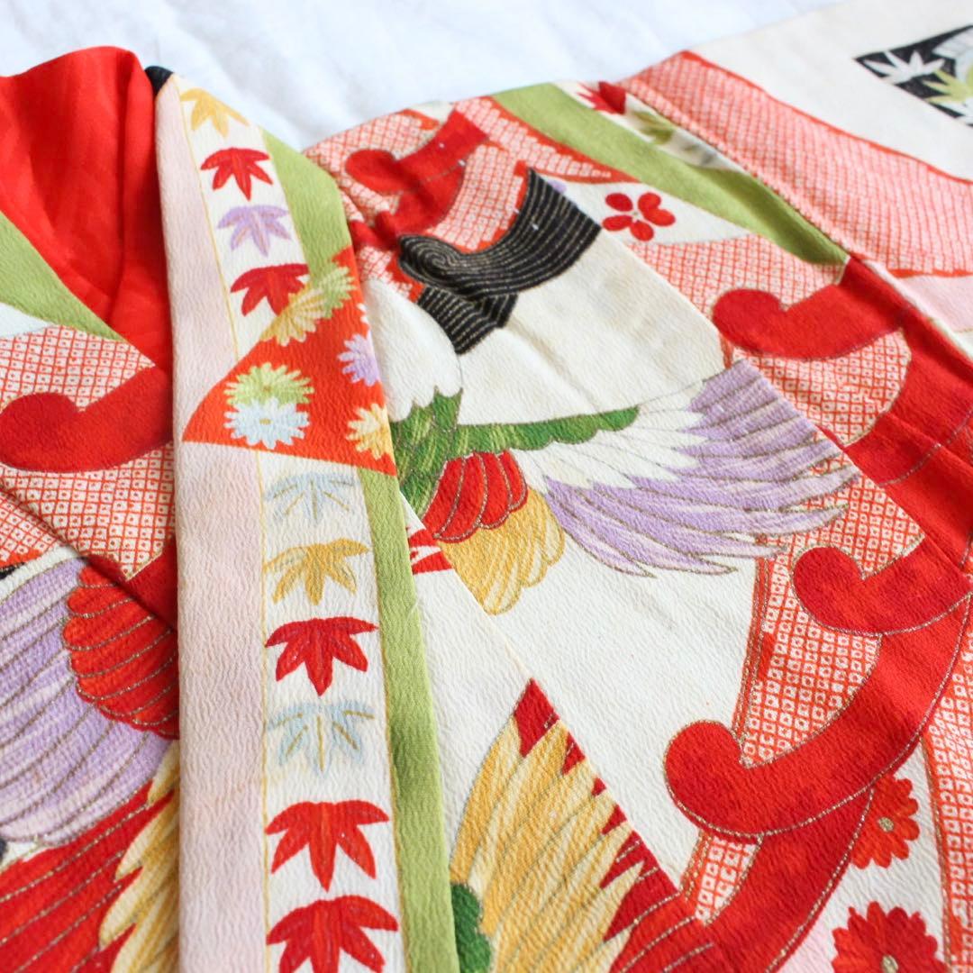 七五三 3歳 女の子 子供 アンティーク 鶴 着物 被布 セット