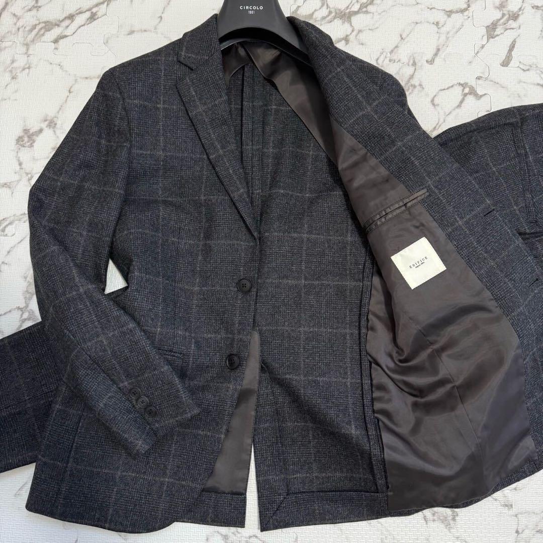 【未使用級】エディフィス ウール グレーチェック スーツ セットアップ S