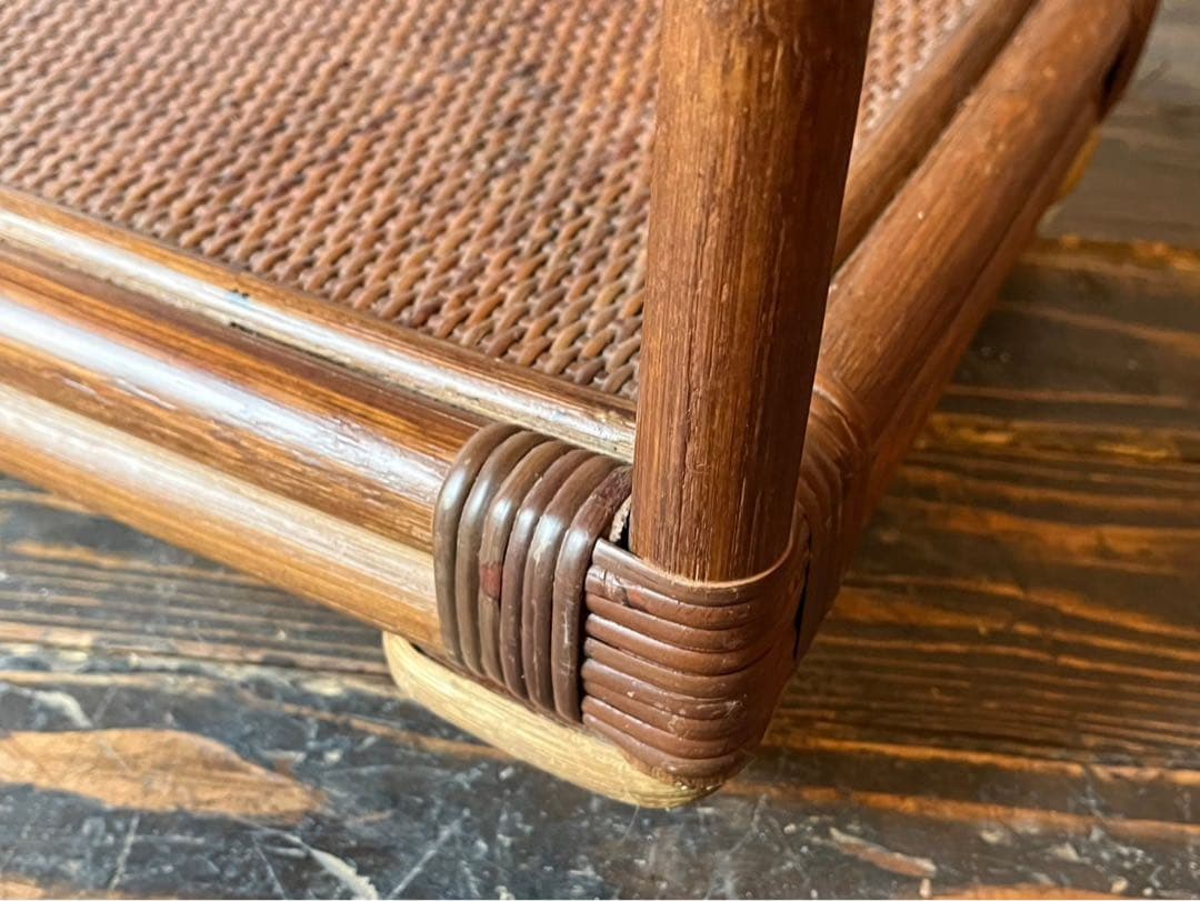 ラタン キッチンワゴン 藤 ワゴン 棚 インテリア 昭和レトロ 当時物 トレイ