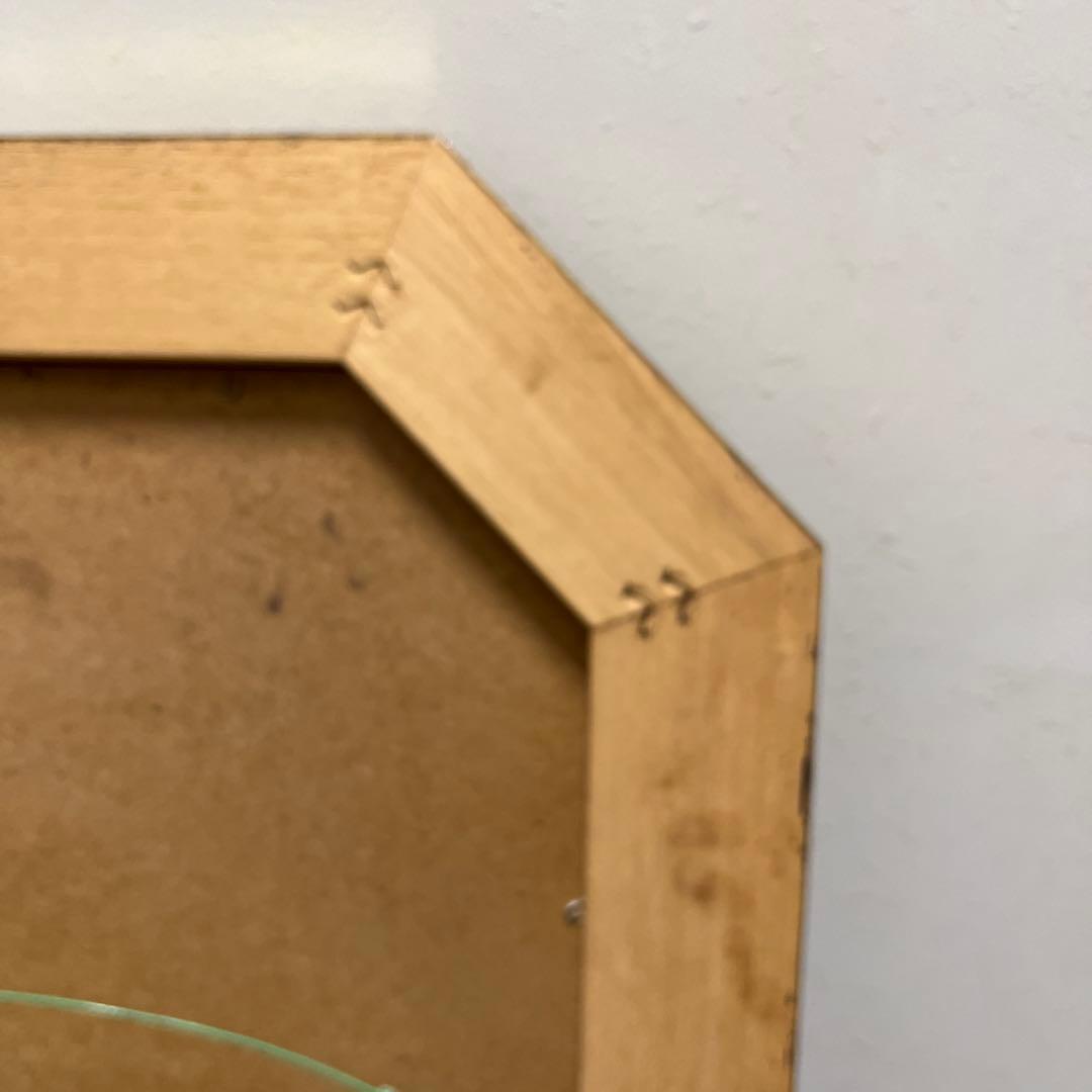 イタリア製　アンティーク　ウォール　ミラー　花柄装飾 八角形　壁掛け鏡