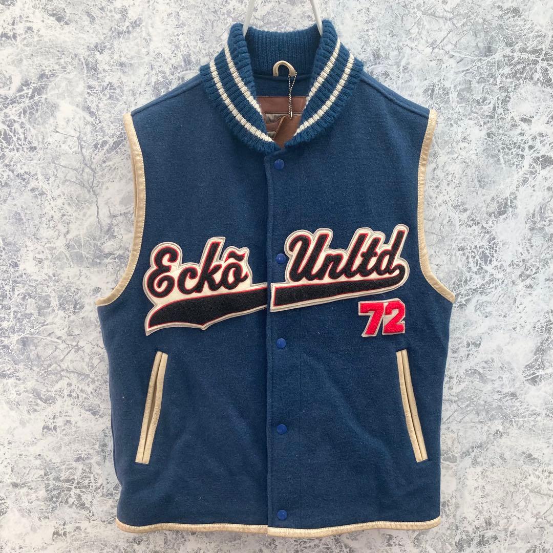 IJ297 激レアUS古着エコーアンリミテッド刺繍肉厚ウール中綿スタジャンベスト