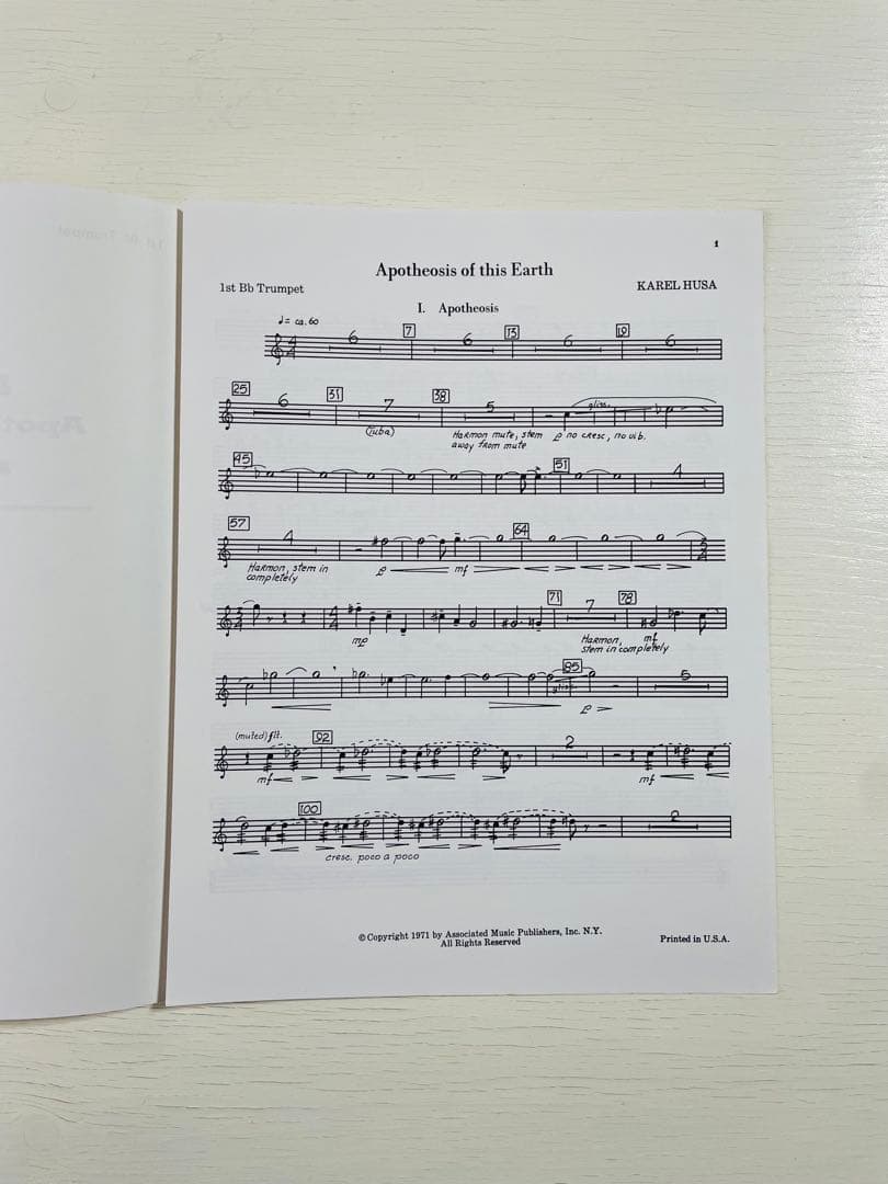 KAREL HUSA Apotheosis of this Earth吹奏楽楽譜