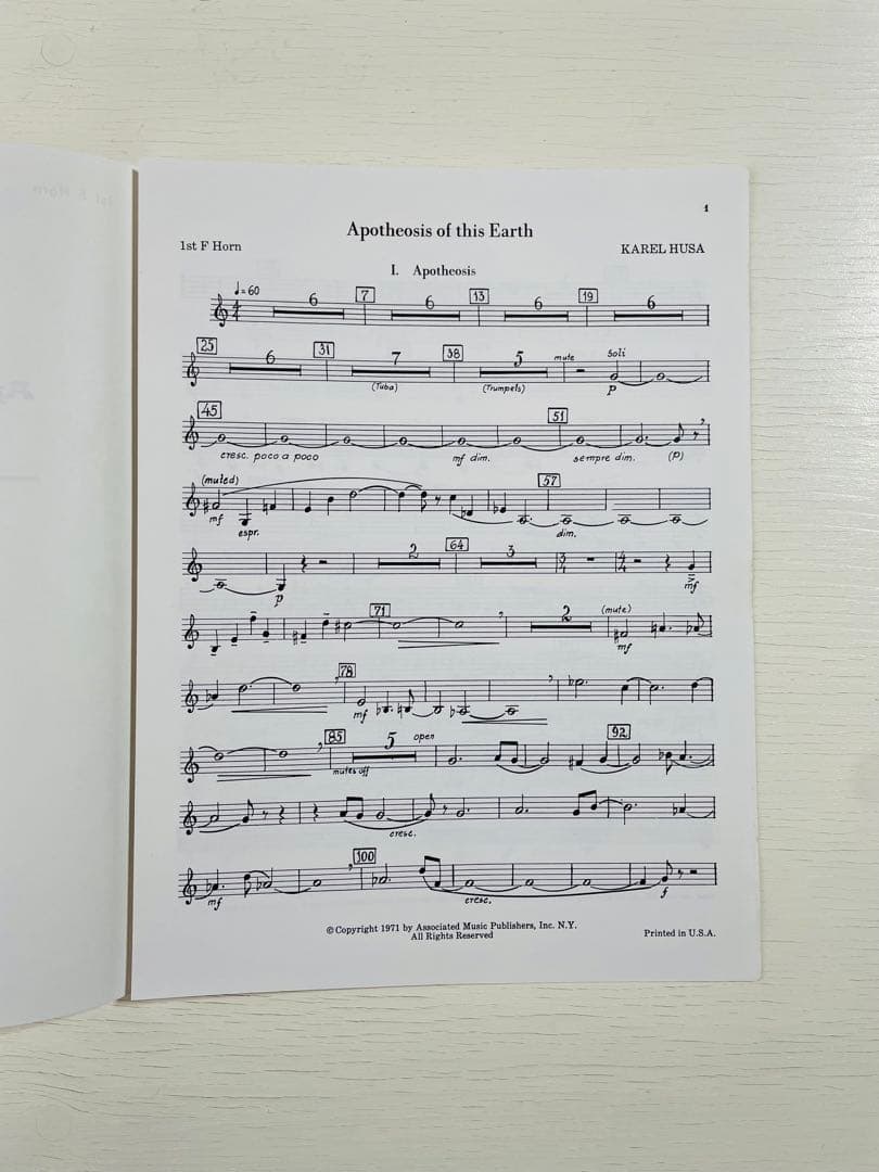 KAREL HUSA Apotheosis of this Earth吹奏楽楽譜
