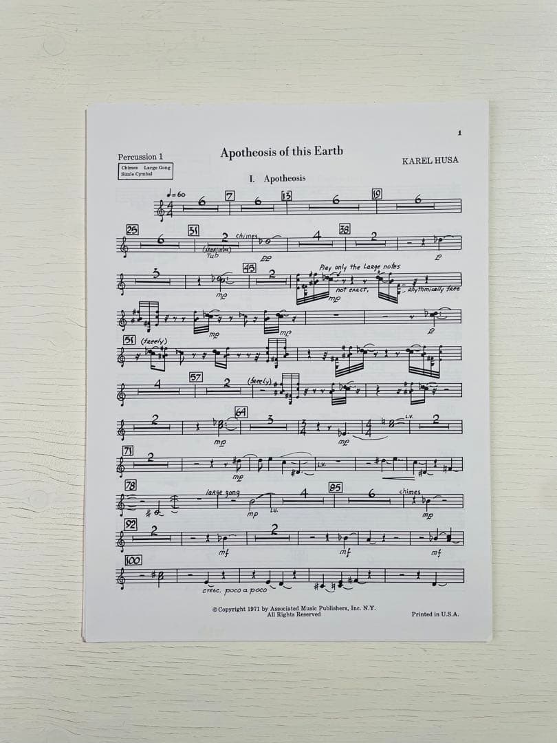 KAREL HUSA Apotheosis of this Earth吹奏楽楽譜