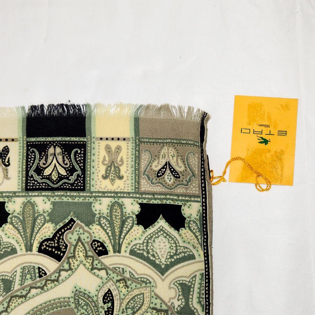 極美品★ETRO★ ストール ペイズリー柄 シルク ブラック グレー グリーン.