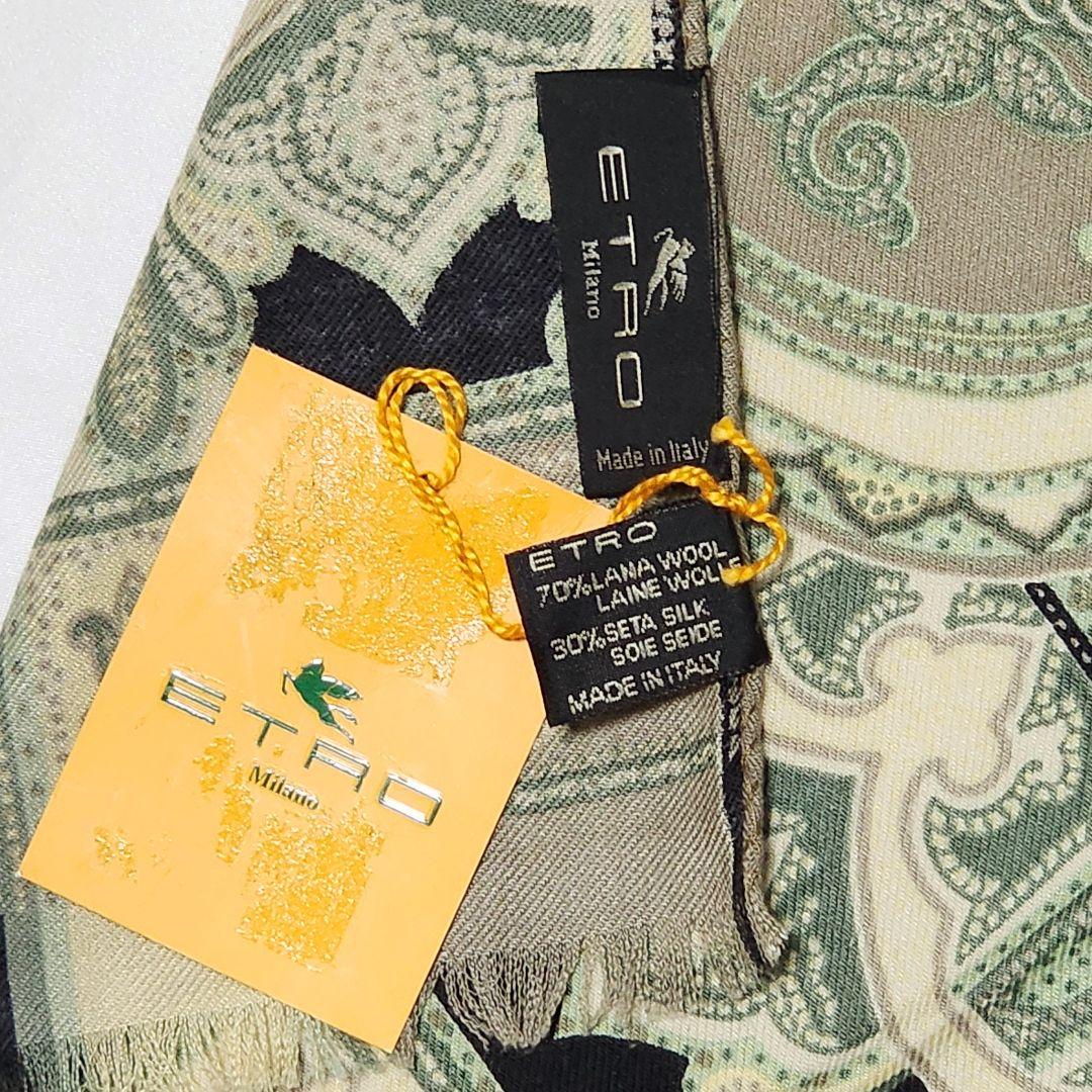 極美品★ETRO★ ストール ペイズリー柄 シルク ブラック グレー グリーン.
