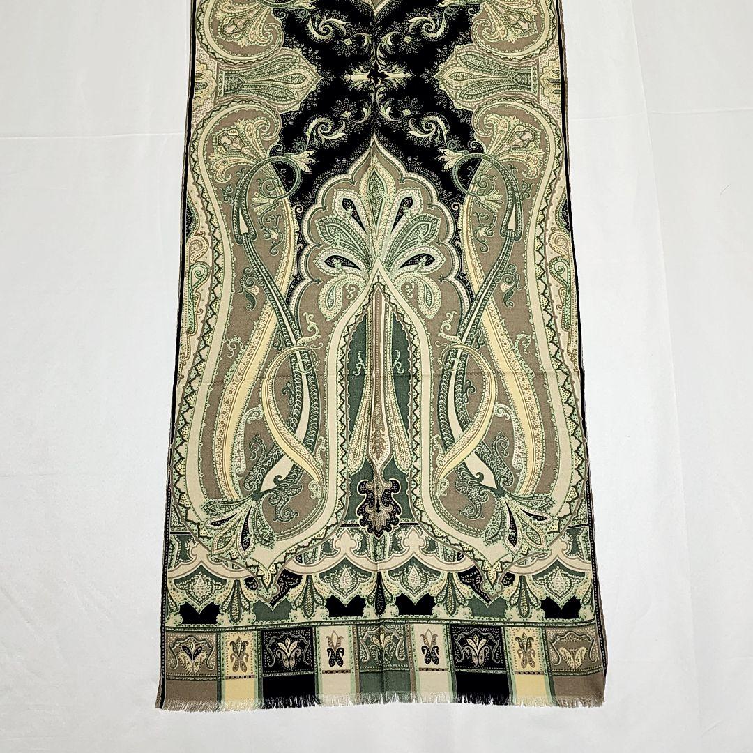 極美品★ETRO★ ストール ペイズリー柄 シルク ブラック グレー グリーン.