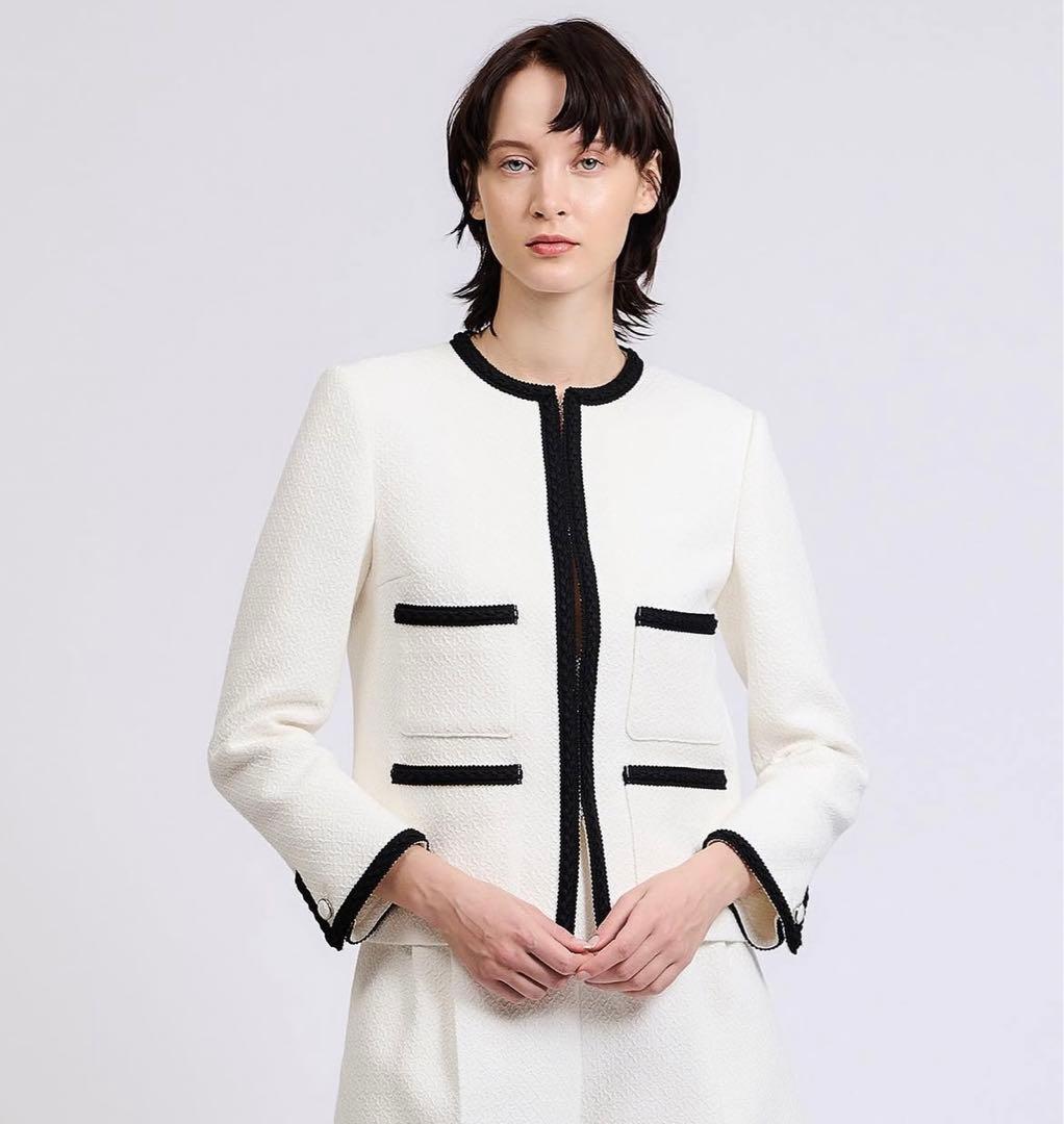 ESTNATION コットンツイードノーカラージャケット