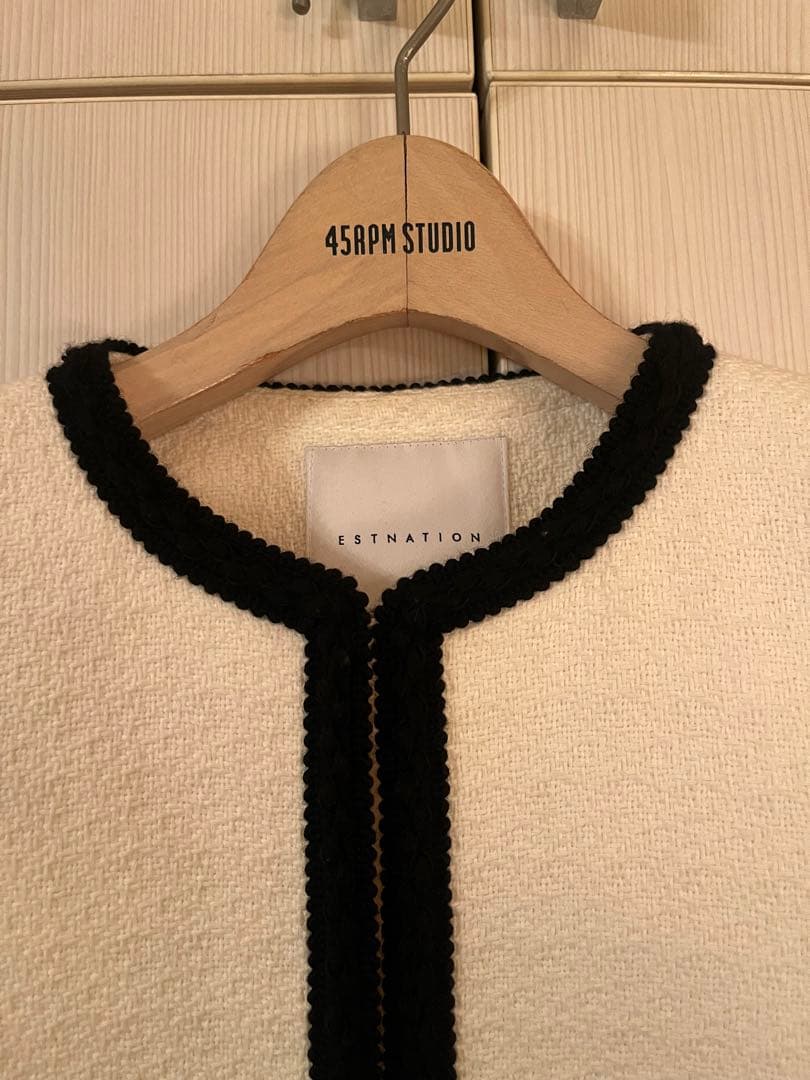 ESTNATION コットンツイードノーカラージャケット