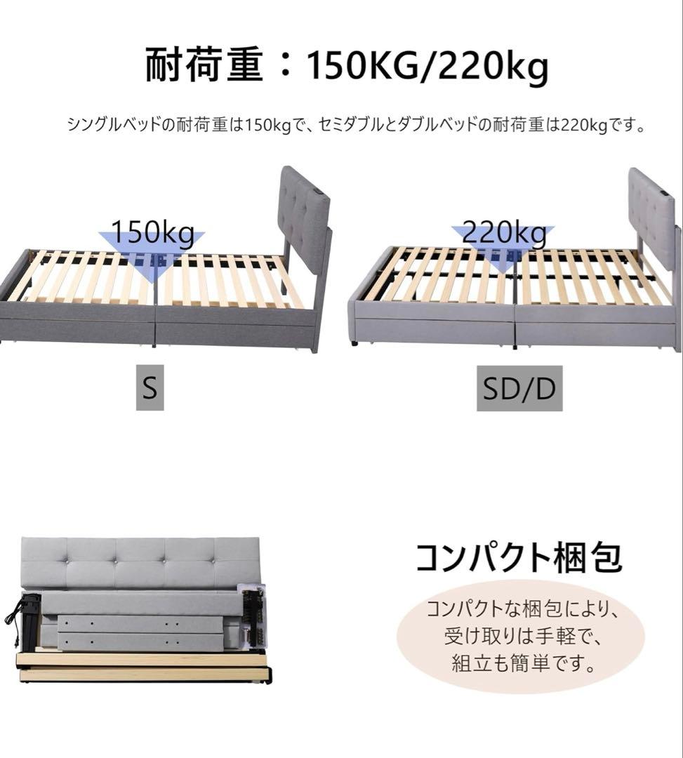 ファブリックベッドフレーム　シングル　ダークグレー