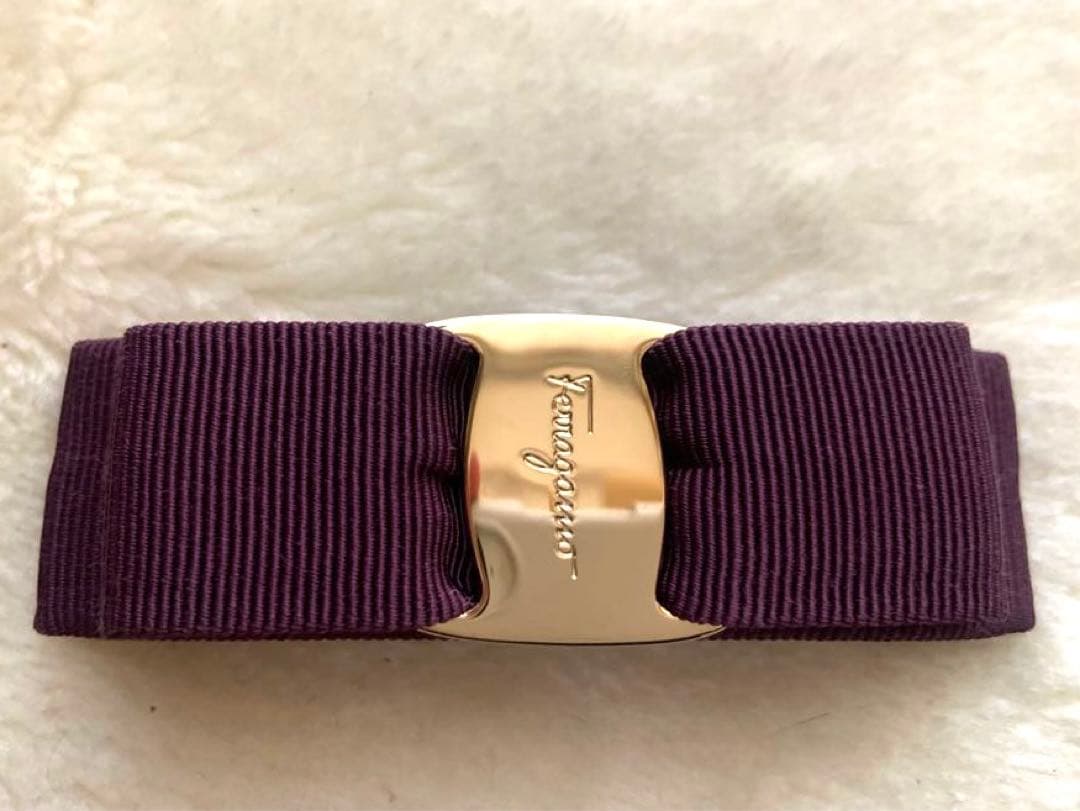 【新品未使用】フェラガモ　ヴァラリボン　バレッタ　ボルドー×ゴールド