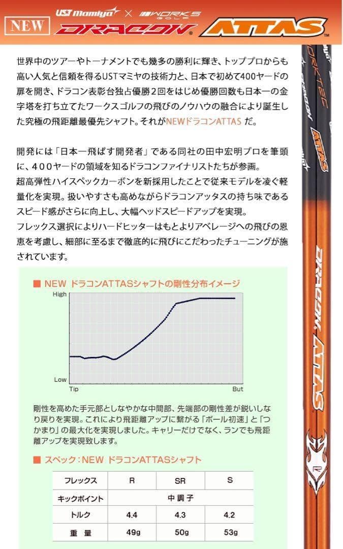 新品半額以下の最安値! ドラコン日本一406Yの激飛びシャフト ドラコンアッタス