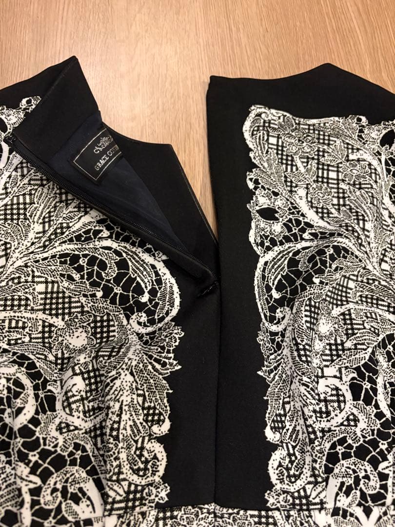 GRACE CONTINENTAL レースプリントカットドレス 36