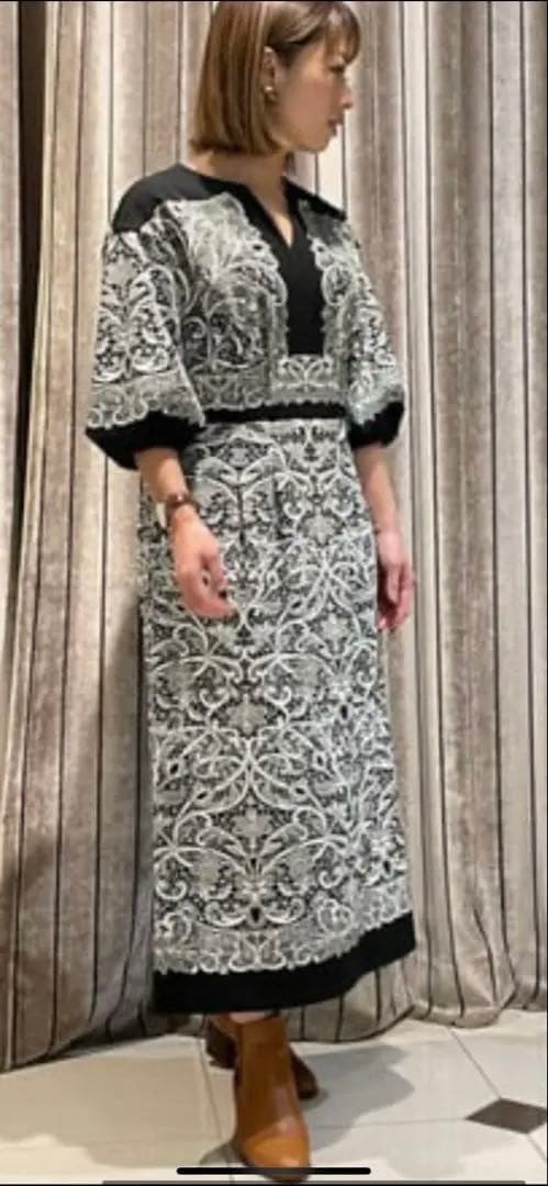 GRACE CONTINENTAL レースプリントカットドレス 36