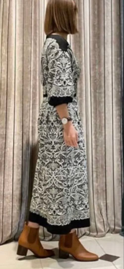 GRACE CONTINENTAL レースプリントカットドレス 36