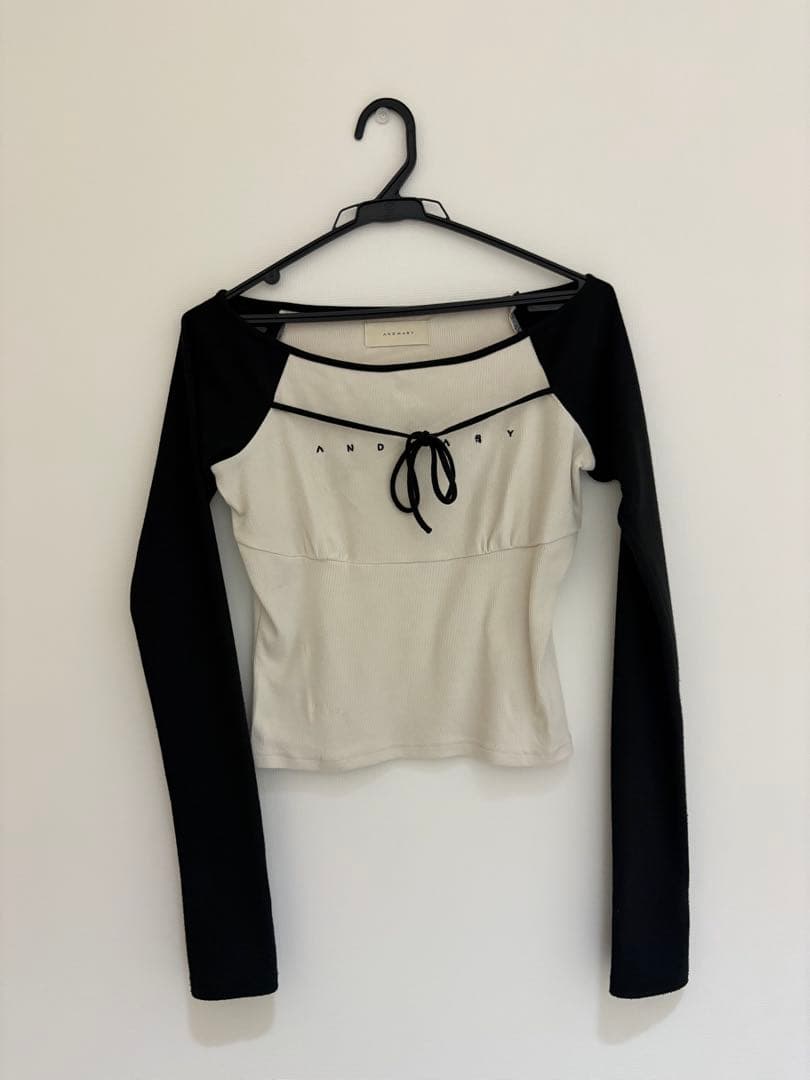 トップス andmary Alma ribbon tops black N9